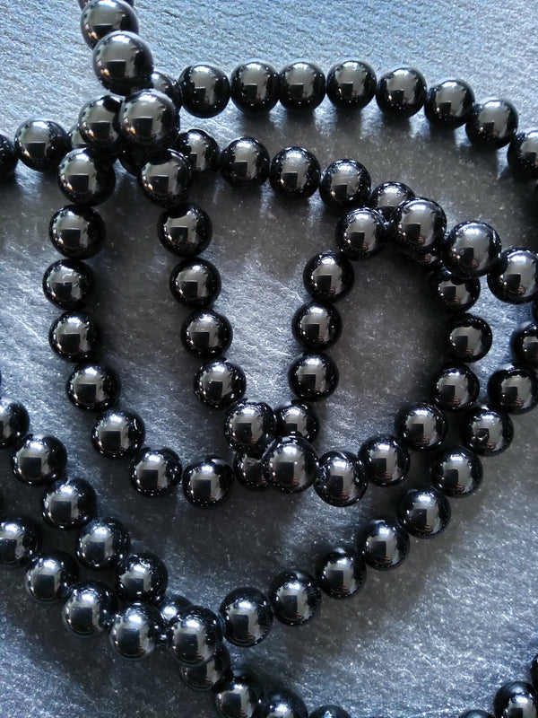 6.5mm Black Grade A Tourmaline Natural Polished Gemstone Round Beads Full 15.7 inch Strand (BLT6-5)