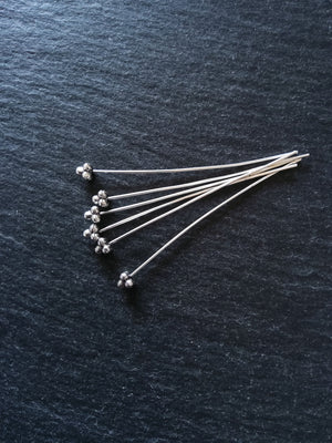 6 or 30 Antique Silver Tone Bali Style Ball Hat Headpins 52mm (2") Long 0.7mm (21 gauge) wide Inactive