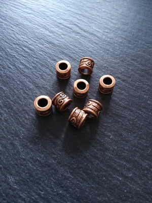 10 or 50 Copper Tone Alloy 9mm Column Spacer Beads Scroll Design 9x7mm Large Hole: 5mm
