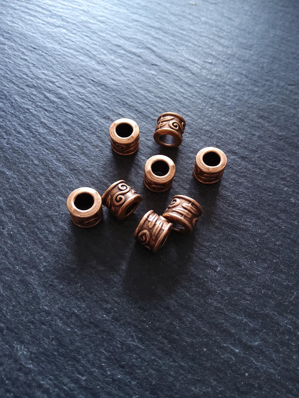 10 or 50 Copper Tone Alloy 9mm Column Spacer Beads Scroll Design 9x7mm Large Hole: 5mm