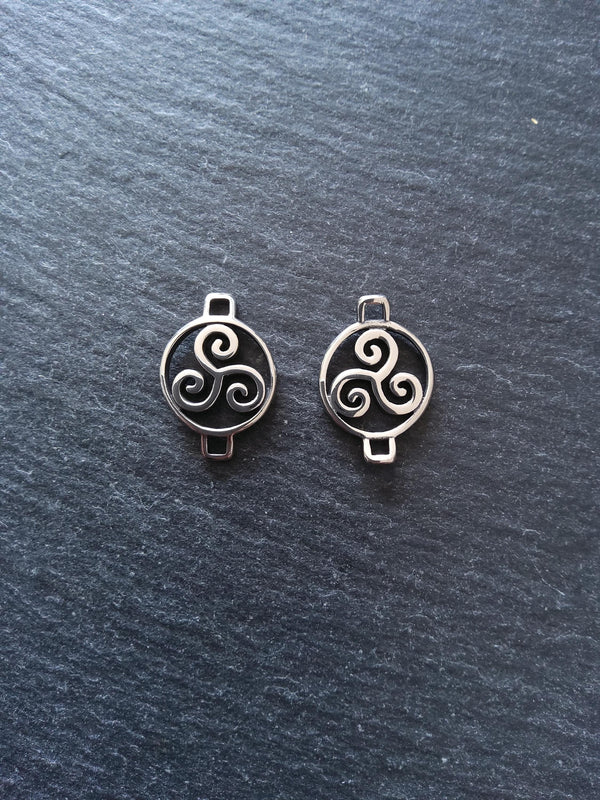 Triple Spiral Triskelion Stainless Steel Connector Charm for Leather Bracelets 15x22x3mm