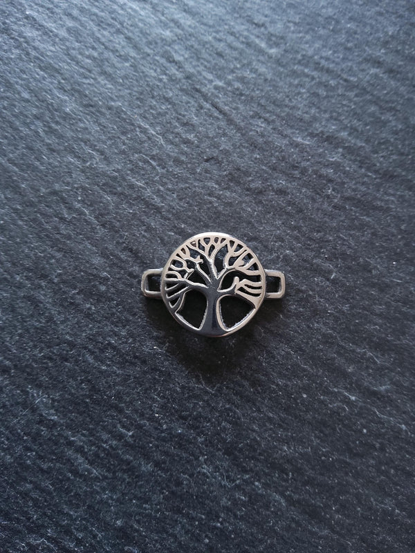 Tree of Life Stainless Steel Connector Charm for Leather Bracelets 15.5x22x3mm Inactive