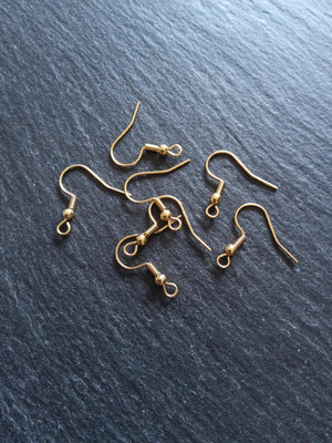 10 or 50 Genuine 18K Yellow Gold Plated Steel Earring Hooks 20x20mm - ContentedCatz