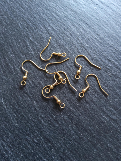 10 or 50 Genuine 18K Yellow Gold Plated Steel Earring Hooks 20x20mm - ContentedCatz
