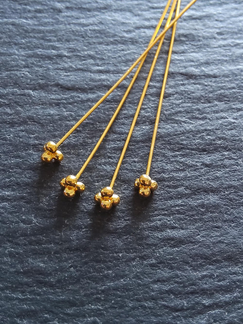 1 or 5 Triangle Ball Headpins Genuine 22K Gold Plated Vermeil Sterling Silver 0.5mm (24 gauge) 55mm long - ContentedCatz