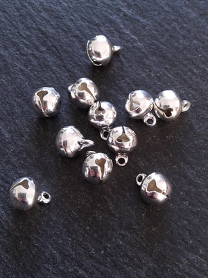 20 or 100 Bright Silver 8mm Brass Bells Bell Charms 10x8mm - ContentedCatz