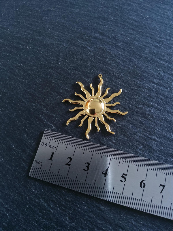 Gold Stainless Steel Sun Charms 42x39x3.5mm - ContentedCatz