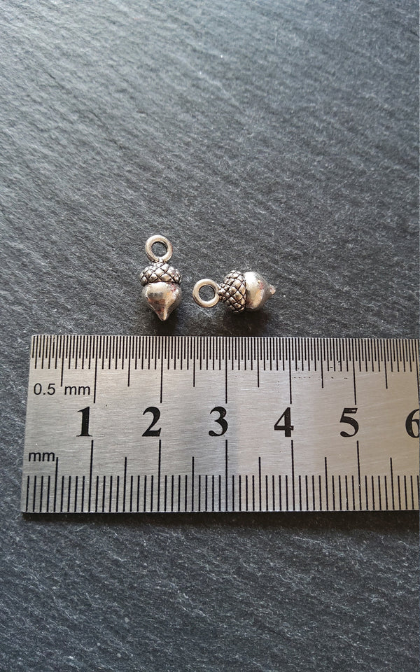 10 or 50 Acorn Charms Antique Silver Tone 14x7mm Nickel FREE - ContentedCatz