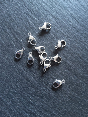 5 or 25 Genuine 925 Sterling Silver Plated 12mm Stainless Steel Lobster Clasps 12x7mm - ContentedCatz