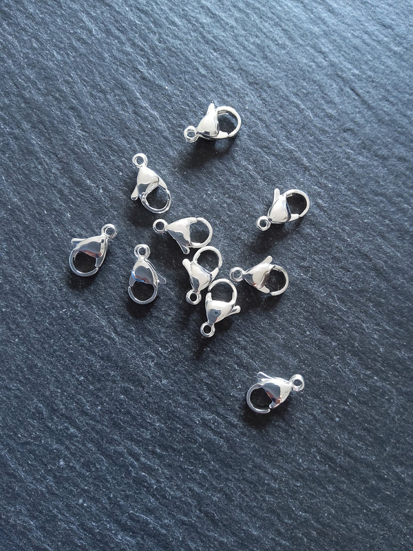 5 or 25 Genuine 925 Sterling Silver Plated 12mm Stainless Steel Lobster Clasps 12x7mm - ContentedCatz