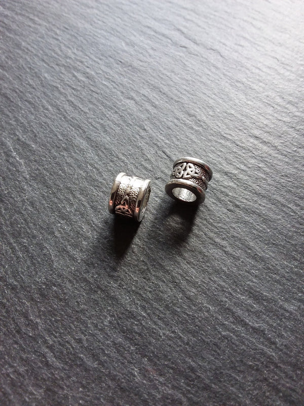 Celtic Knot Beads Antique Silver Tone Triquetra Design Cylinder Charm 11x8mm. Large 6.4mm Hole - ContentedCatz