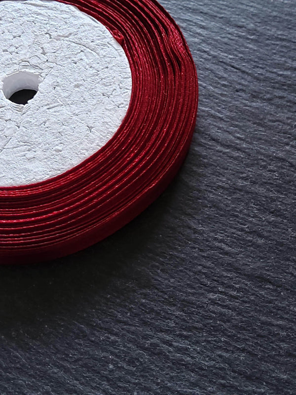 Single Face Wine Red Satin Polyester Ribbon 1/4 inch (6mm) approx. 23m/roll - ContentedCatz