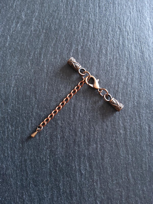 5 or 25 Antique Copper Patterned End Cap Sets for 3mm Cord Necklaces with Extender Chain (3.5mm end caps)