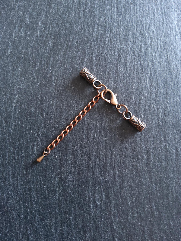 5 or 25 Antique Copper Patterned End Cap Sets for 3mm Cord Necklaces with Extender Chain (3.5mm end caps)
