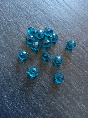50 Clear Teal Faceted 8mm Glass Beads 8x6mm