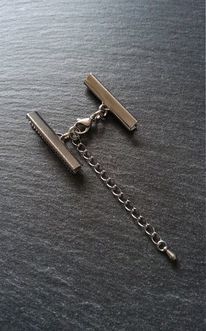 4 or 20 Stainless Steel Crimp End Sets for 30mm (1 3/16 inch) wide Ribbon or Leather