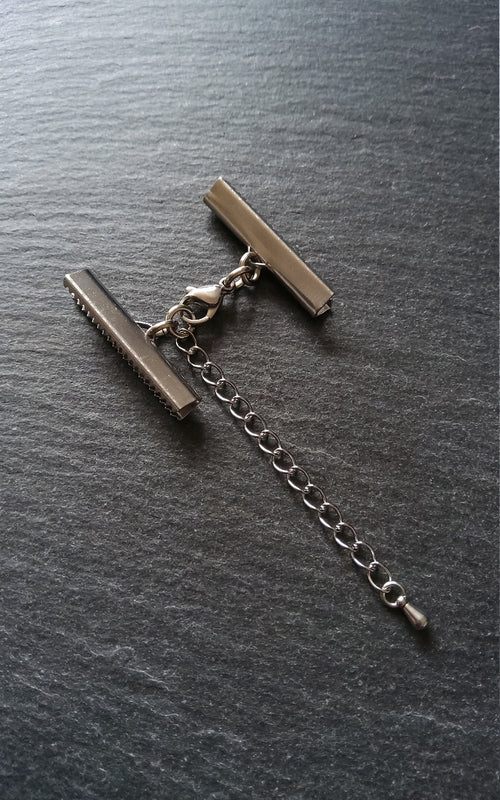 4 or 20 Stainless Steel Crimp End Sets for 30mm (1 3/16 inch) wide Ribbon or Leather