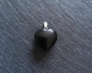 Natural Black Obsidian Heart Pendant with Steel Bail 22x20x9mm