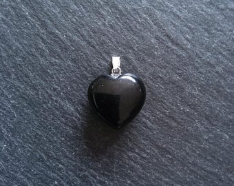 Natural Black Obsidian Heart Pendant with Steel Bail 22x20x9mm