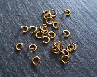 20 or 100 Real 18K Gold Ion Plated 5mm Diameter Strong Stainless Steel Jump Rings 0.8mm (20 Gauge) Inner Diameter: 3.1mm