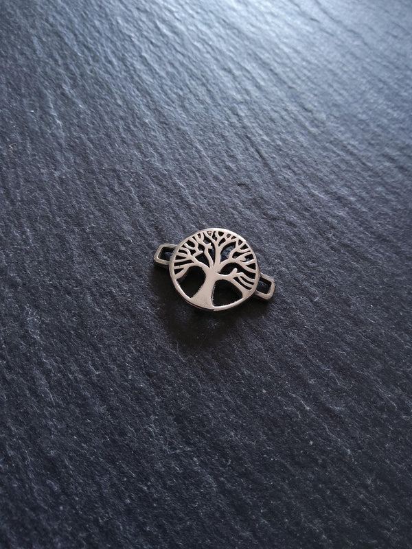 Tree of Life Stainless Steel Connector Charm for Leather Bracelets 15.5x22x3mm Inactive