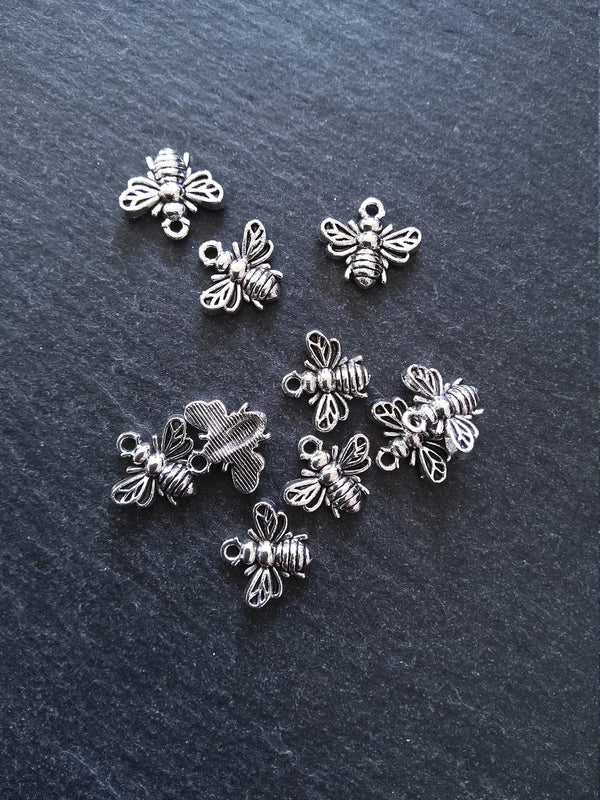 10 or 50 Little Antique Silver Tone Bee Charms 13x11mm