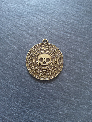 1 or 5 Aztec Skull Coin Treasure Pendants Antique Bronze Tone Alloy 43x39x2.5mm