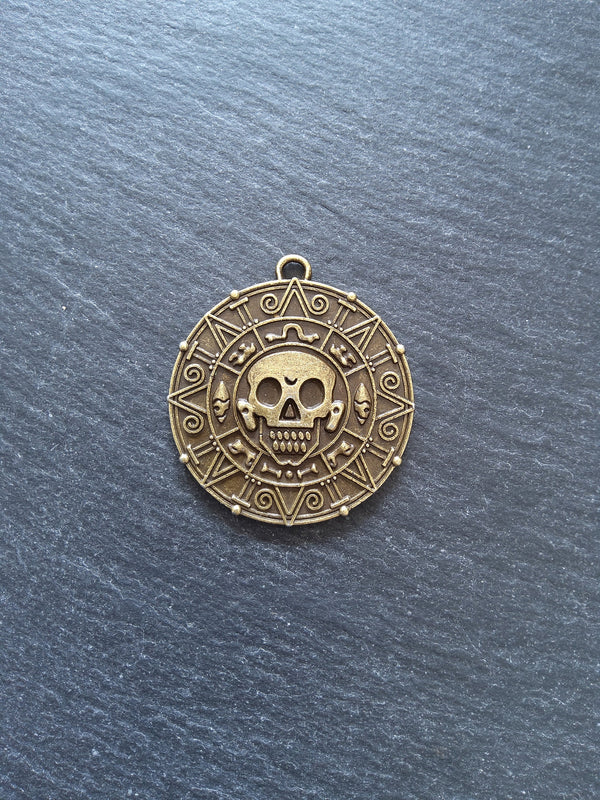 1 or 5 Aztec Skull Coin Treasure Pendants Antique Bronze Tone Alloy 43x39x2.5mm