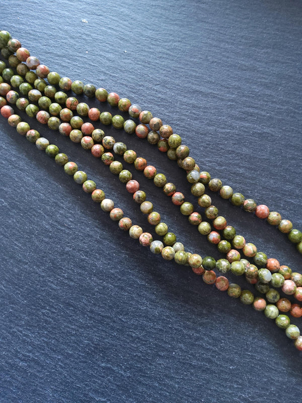 6.5mm Unakite Natural Undyed Green & Pink Round Gemstone Beads Full 15.7 inch Strand