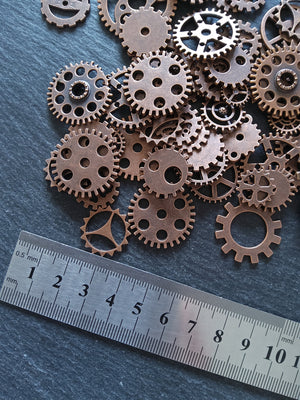 The Antique Copper Steampunk Collection - 100g of Clock Cog Gear Charms (approx. 175 charms)