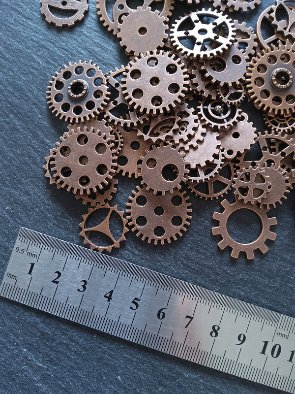 The Antique Copper Steampunk Collection - 100g of Clock Cog Gear Charms (approx. 175 charms)