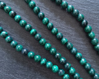 6mm Natural Malachite Grade AB Undyed Round Polished Dark Green Gemstone Beads Full 15.5 inch Strand