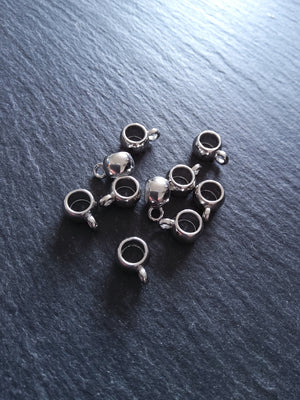 10 or 50 Silver Tone Bail Beads Smooth Plain Metal Alloy 11x8x5mm Large 5mm Hole