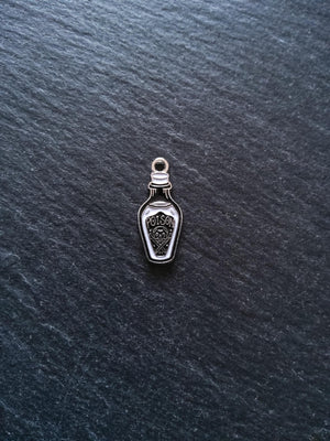 4 or 20 Little Poison Skull & Cross Bones Bottle Charms Silver Tone 23x10mm