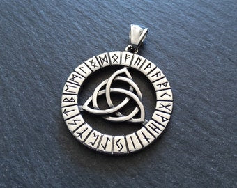 Large Stainless Steel Round Celtic Triquetra & Rune Pendant 38x35mm