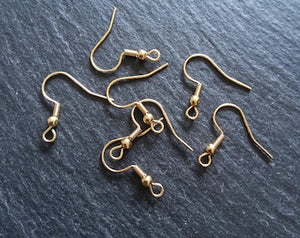 10 or 50 Genuine 18K Yellow Gold Plated Steel Earring Hooks 20x20mm - ContentedCatz
