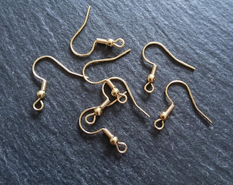 10 or 50 Genuine 18K Yellow Gold Plated Steel Earring Hooks 20x20mm - ContentedCatz