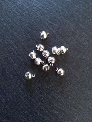 20 or 100 Bright Silver 8mm Brass Bells Bell Charms 10x8mm - ContentedCatz