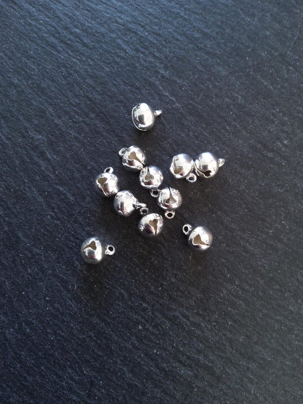 20 or 100 Bright Silver 8mm Brass Bells Bell Charms 10x8mm - ContentedCatz