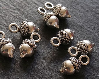 10 or 50 Acorn Charms Antique Silver Tone 14x7mm Nickel FREE - ContentedCatz