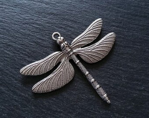 Large Dragonfly Pendant Antique Sterling Silver Plated 63x72x5mm Nickel FREE - ContentedCatz