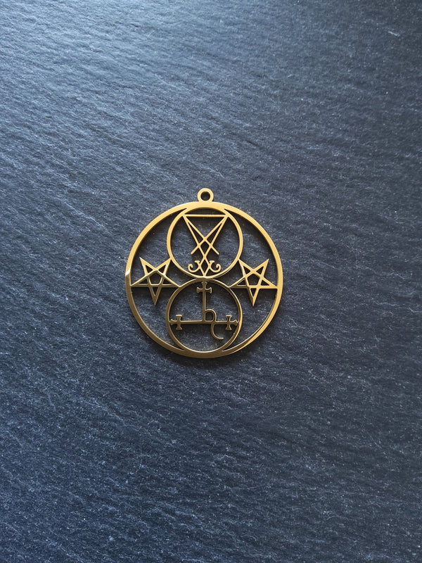 1 or 5 Real Gold Plated Stainless Steel Sigil of Lucifer & Lilith Pendants 38x35x1mm