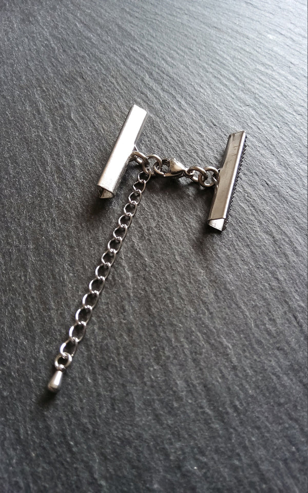 4 or 20 Stainless Steel Crimp End Sets for 30mm (1 3/16 inch) wide Ribbon or Leather