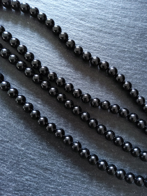 6.5mm Black Grade A Tourmaline Natural Polished Gemstone Round Beads Full 15.7 inch Strand (BLT6-5)