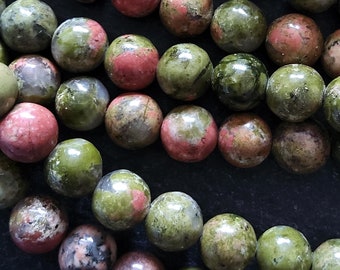 6.5mm Unakite Natural Undyed Green & Pink Round Gemstone Beads Full 15.7 inch Strand
