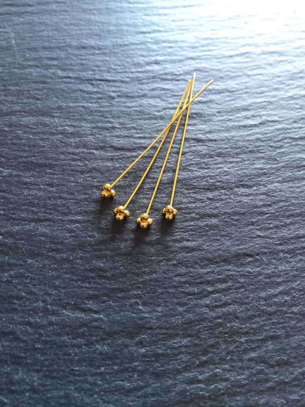 1 or 5 Triangle Ball Headpins Genuine 22K Gold Plated Vermeil Sterling Silver 0.5mm (24 gauge) 55mm long - ContentedCatz