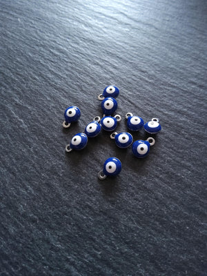 6 or 30 Evil Eye Charms Stainless Steel with Blue & White Enamel 8.5x6x4mm