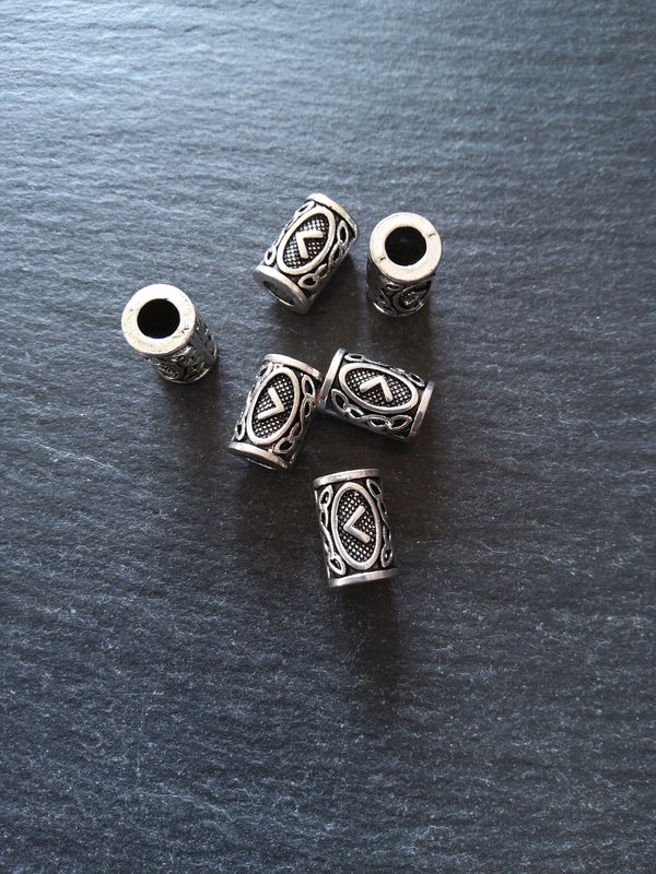 6 or 30 Kenaz < or Kaun Rune Beads Elder Futhark Antique Silver Tone 13x8mm. Large 4.7mm Hole