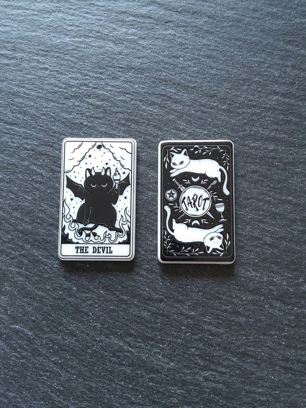 2 or 10 The Devil Cat Tarot Card Charms White & Black Resin 38x23mm
