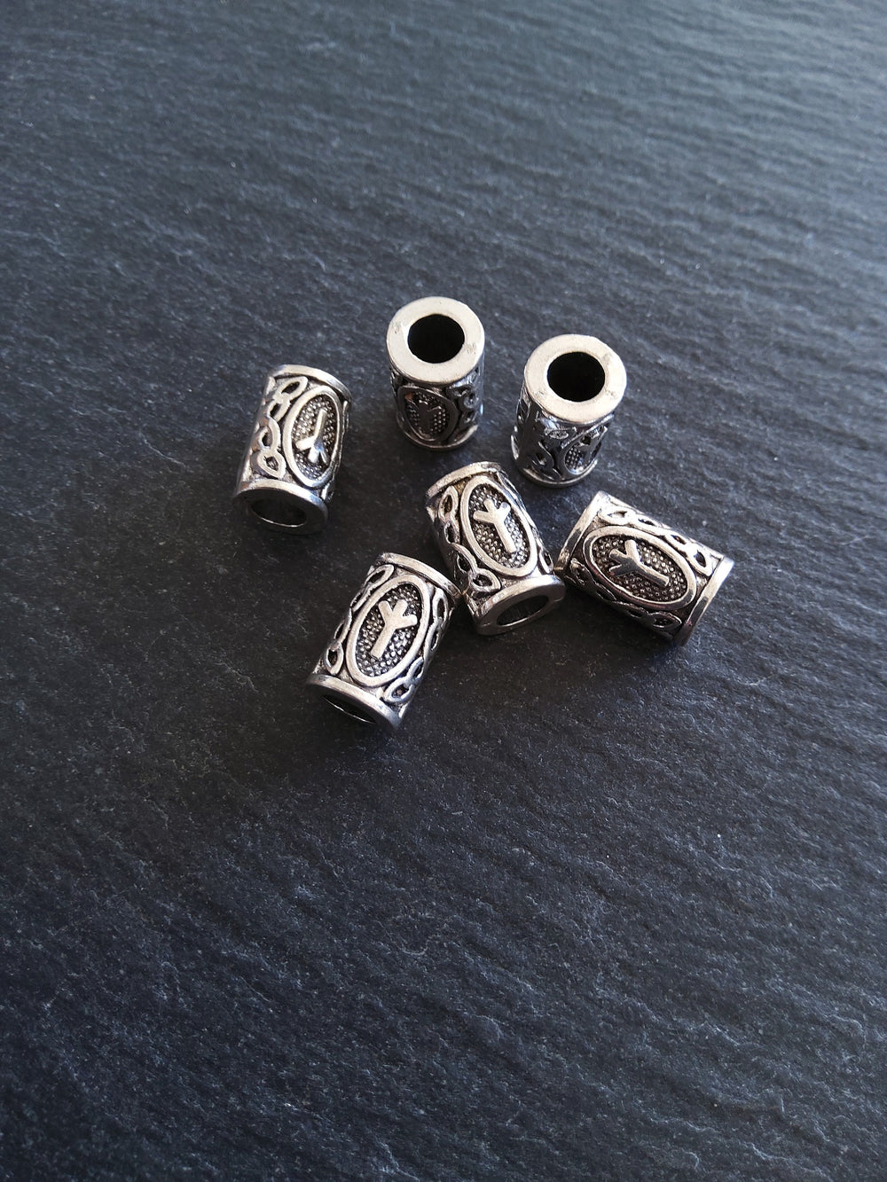 6 or 30 Algiz ᛉ Rune Beads Elder Futhark Antique Silver Tone 13x8mm. Large 4.7mm Hole